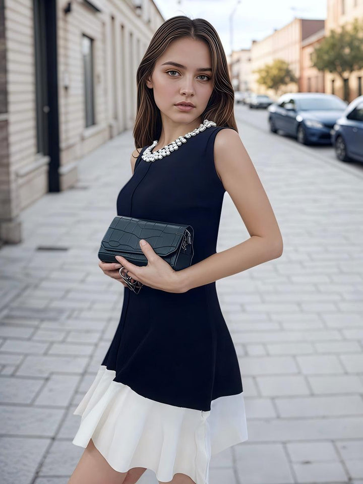 Pearl Detail Knitted Ice Silk A- Line Dress