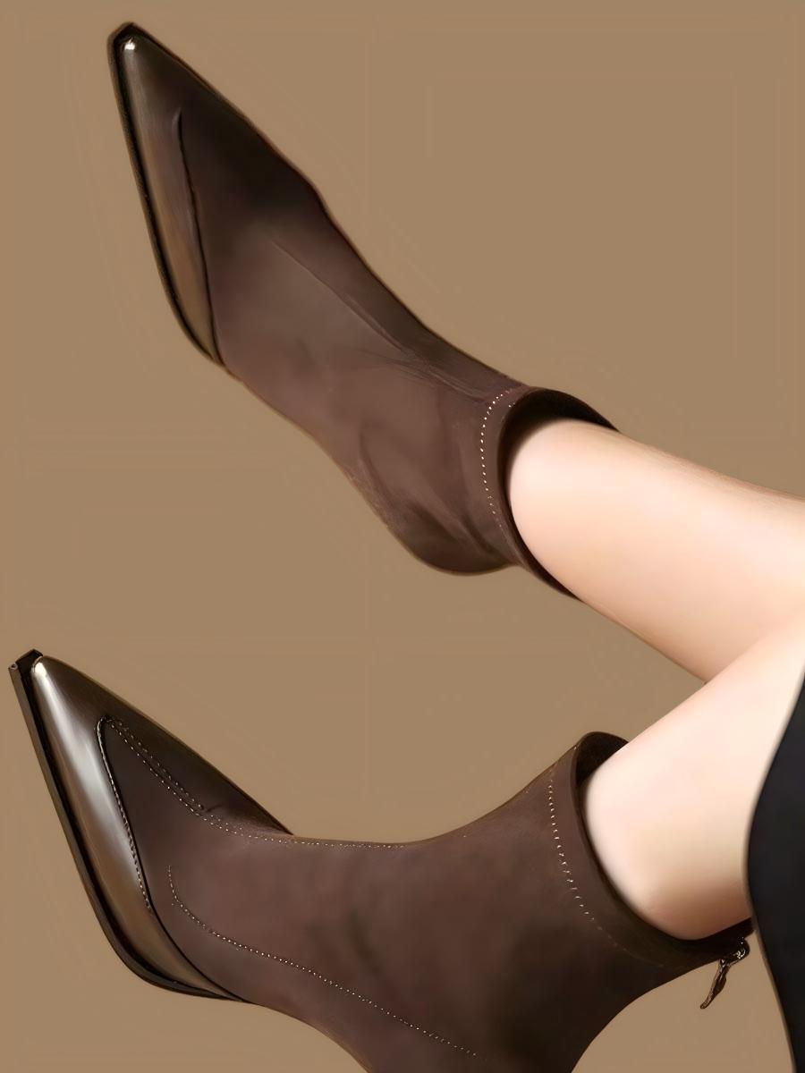 Flock Stiletto High Heels Pointed Toe Stretch Boots HONEEAR
