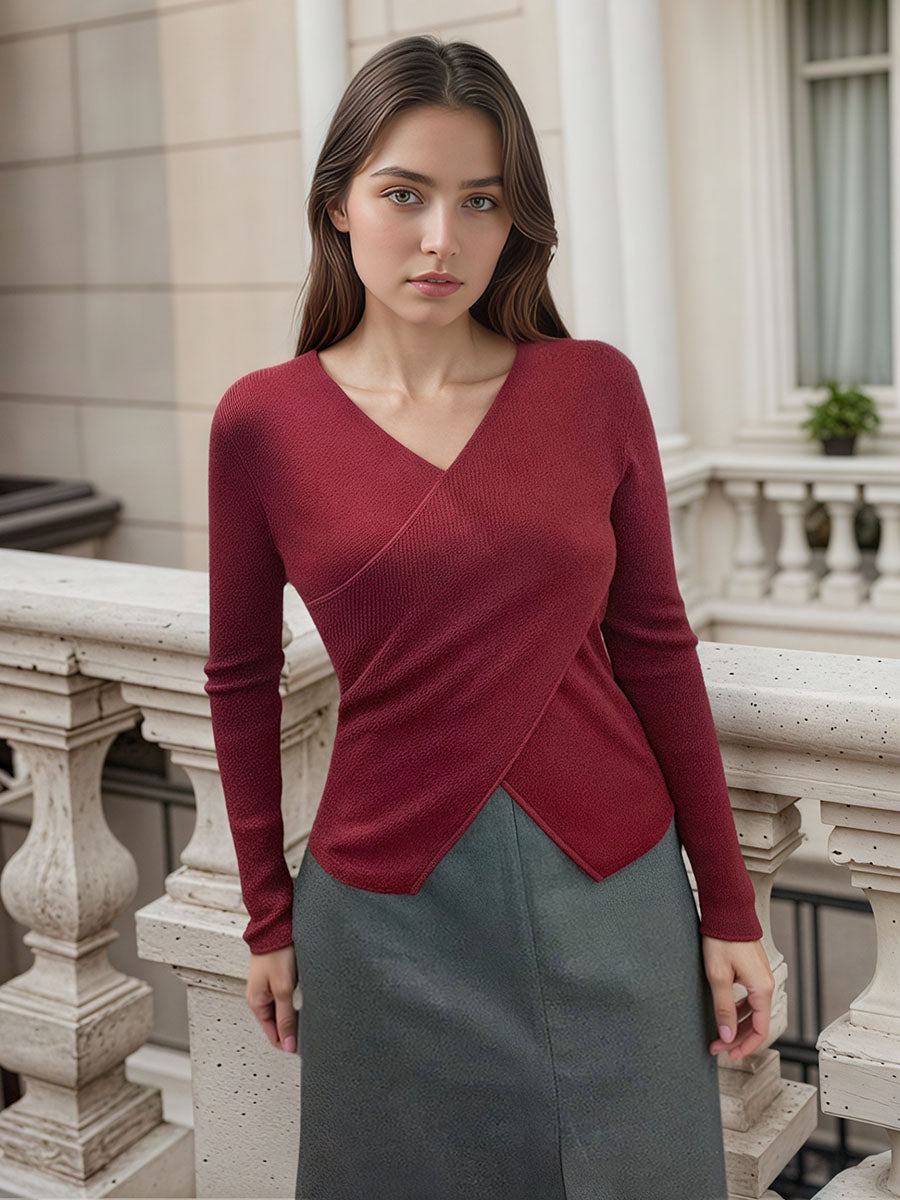 V-Neck Long Sleeve Knit Top