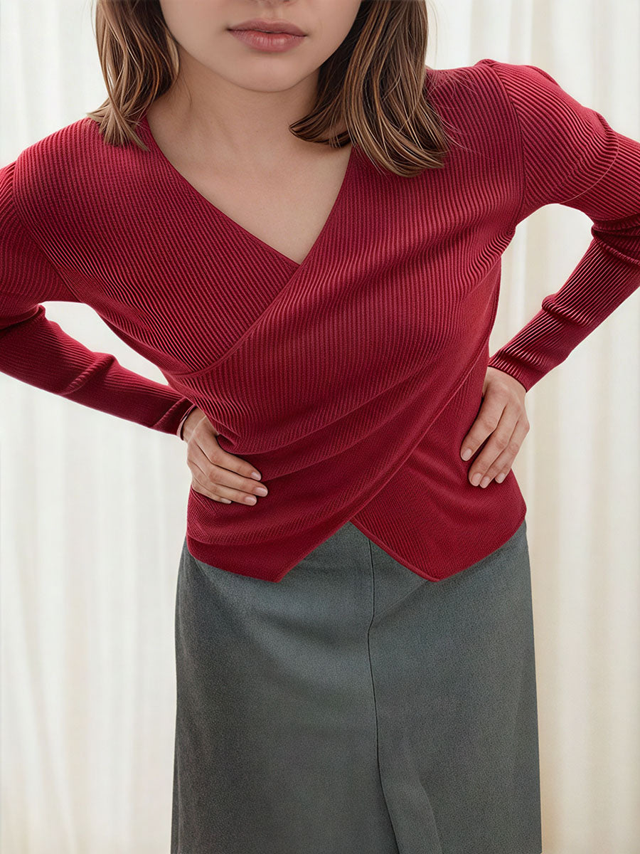 V-Neck Long Sleeve Knit Top