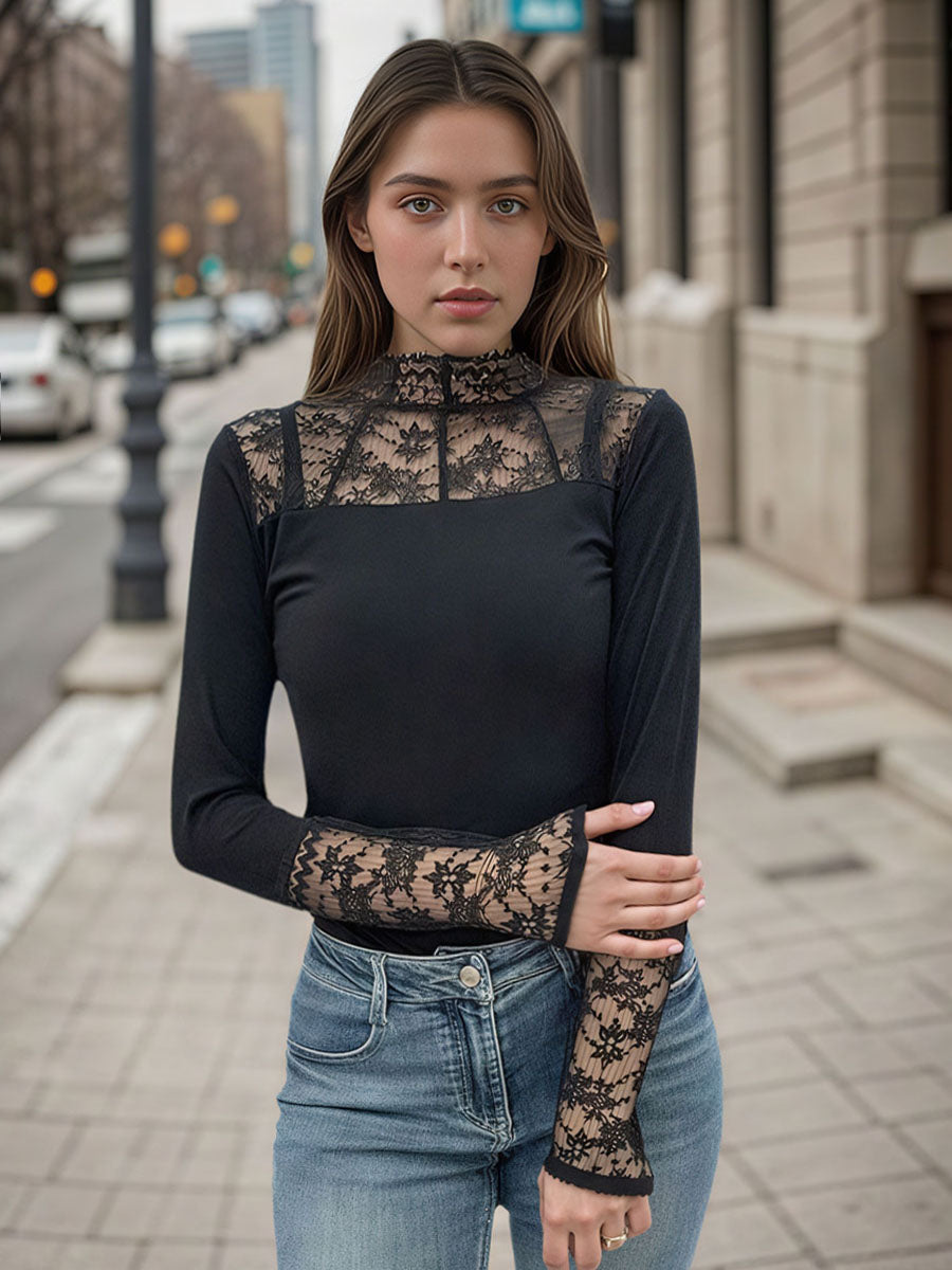 Lacs Neck Long Sleeve Top