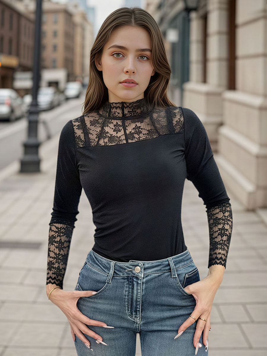 Lacs Neck Long Sleeve Top