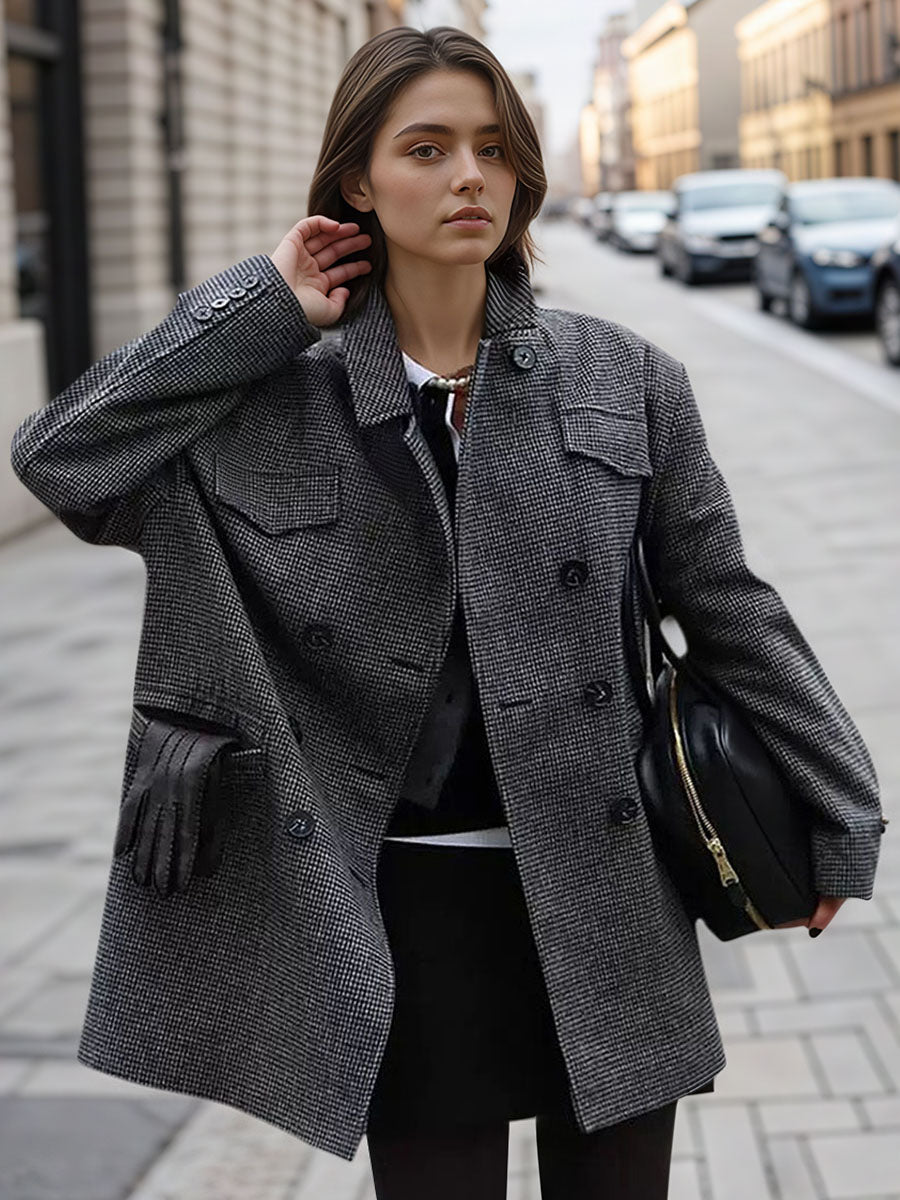 Vintage Checkered Double Breasted Coat