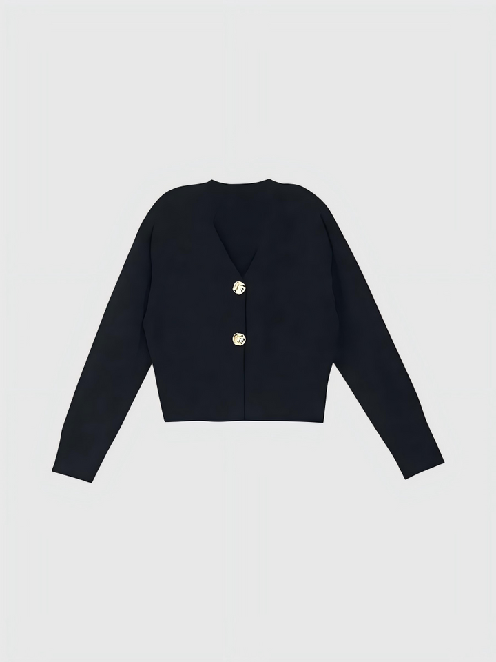 Metal Button V-Neck Knit Cardigan