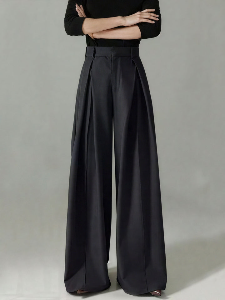 Mid-Waisted Pleated Wide-Leg Pants