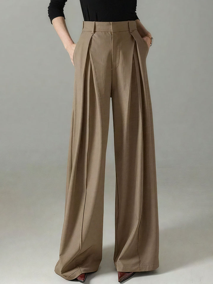 Mid-Waisted Pleated Wide-Leg Pants