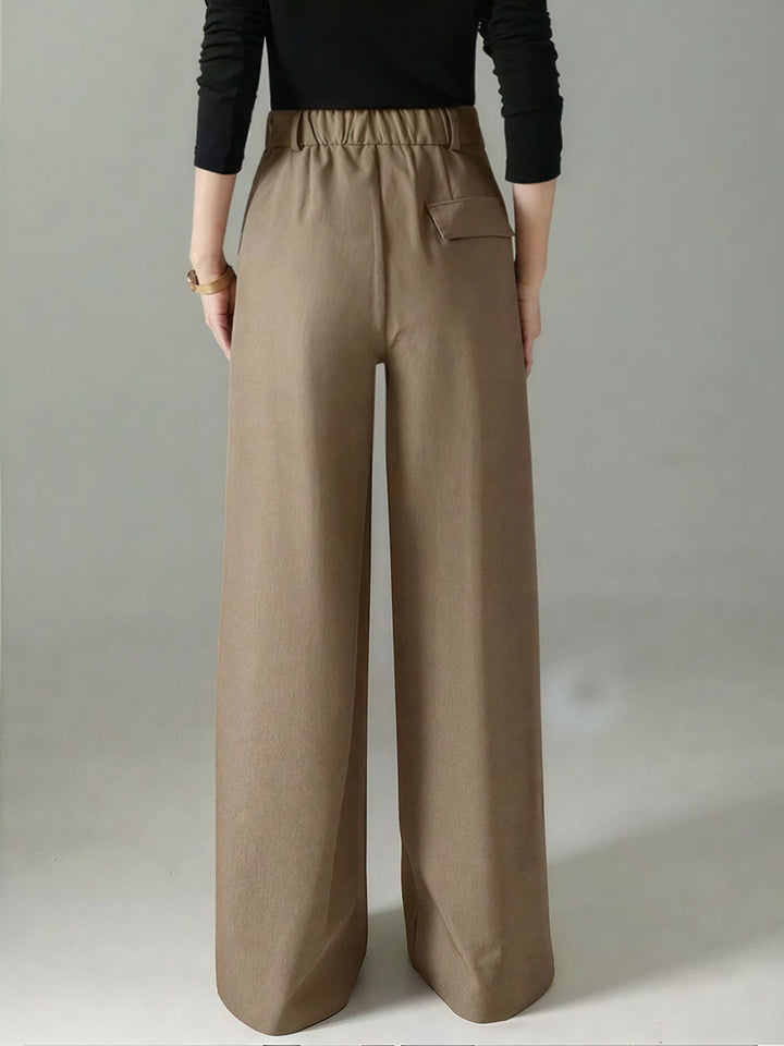 Mid-Waisted Pleated Wide-Leg Pants