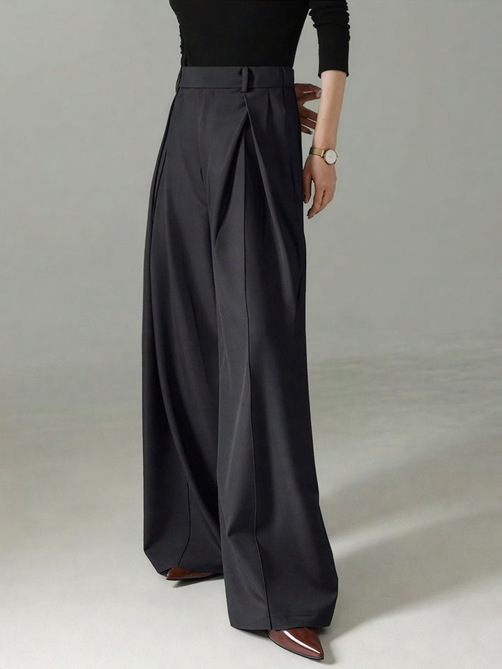 Mid-Waisted Pleated Wide-Leg Pants