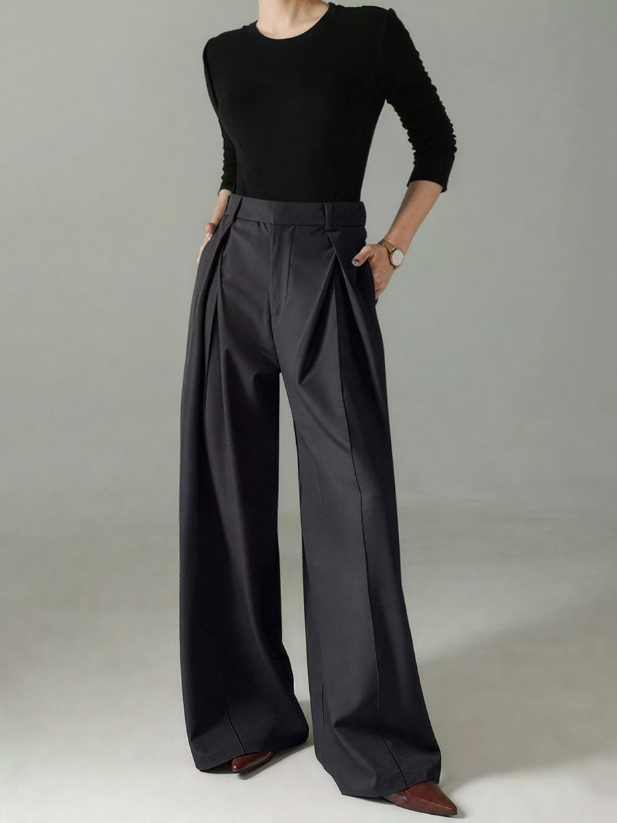 Mid-Waisted Pleated Wide-Leg Pants HONEEAR