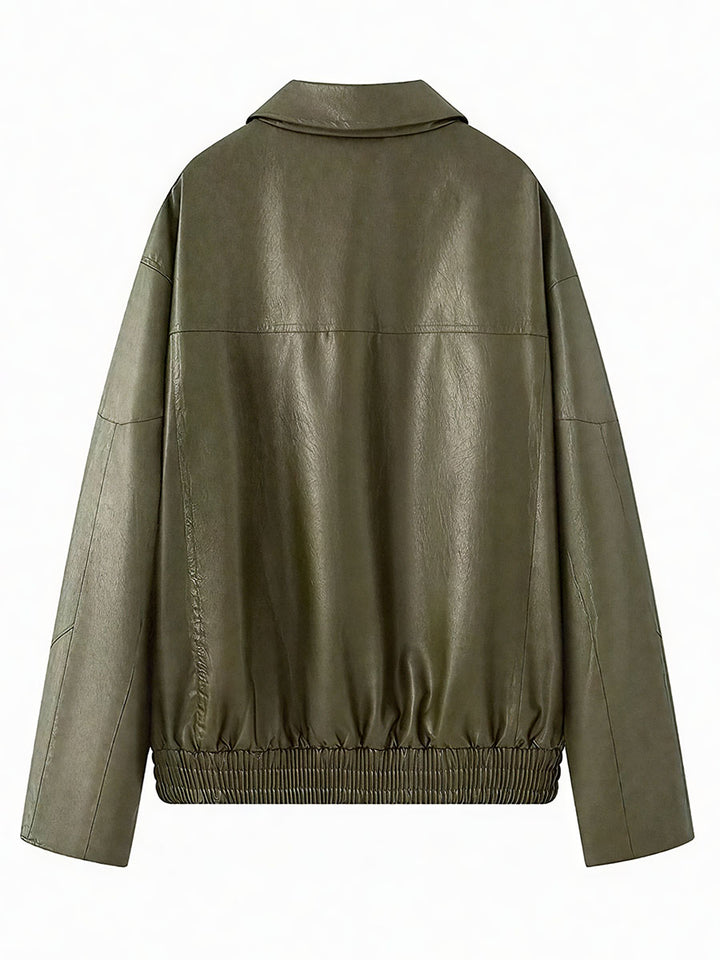 Collared  PU Leather Jacket