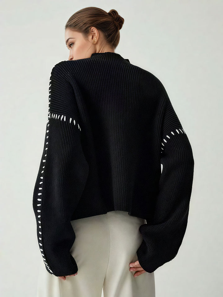High-Neck Chunky Knit Sweater