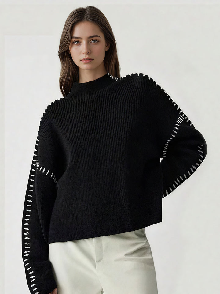 High-Neck Chunky Knit Sweater