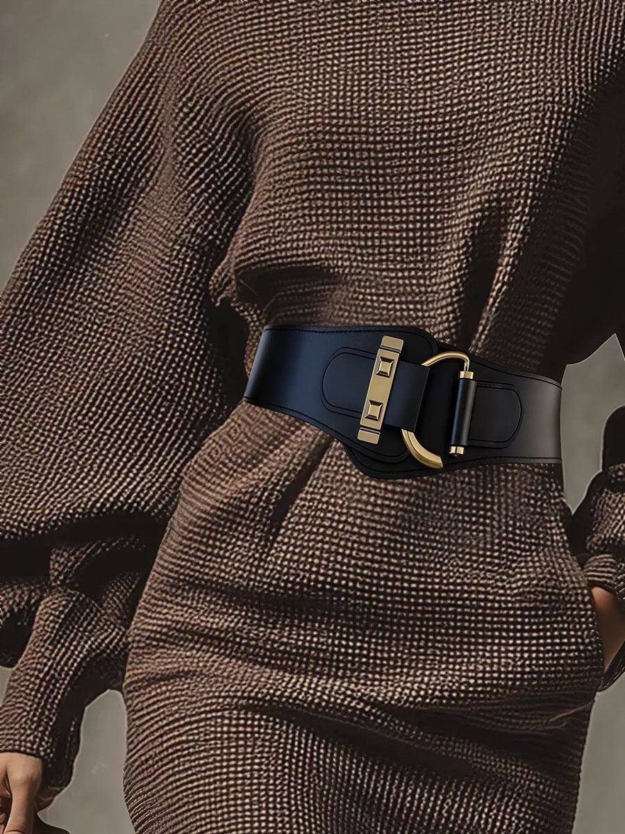 Classic Golden Buckle Leather Belt