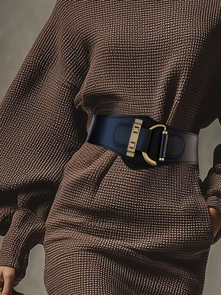 Classic Golden Buckle Leather Belt