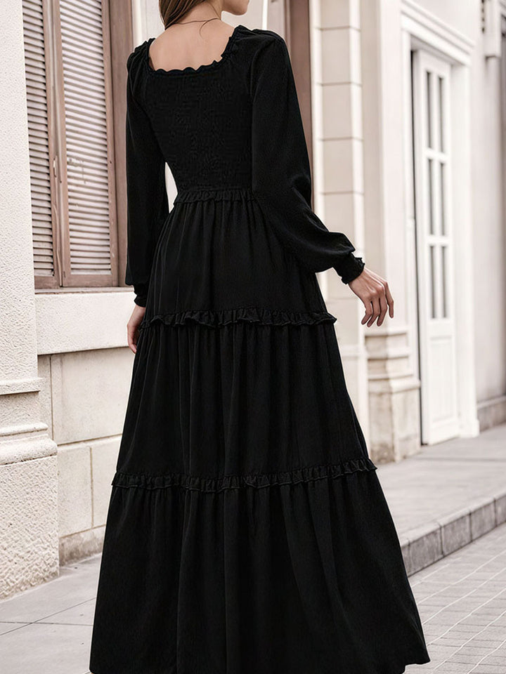Solid Shirred Ruffle Tiered Dress