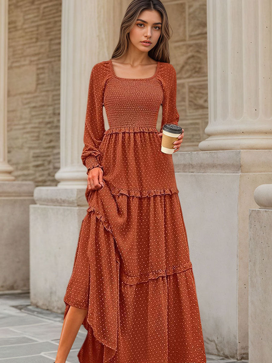 Solid Shirred Ruffle Tiered Dress