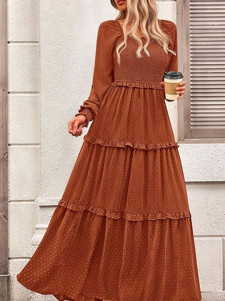 Solid Shirred Ruffle Tiered Dress