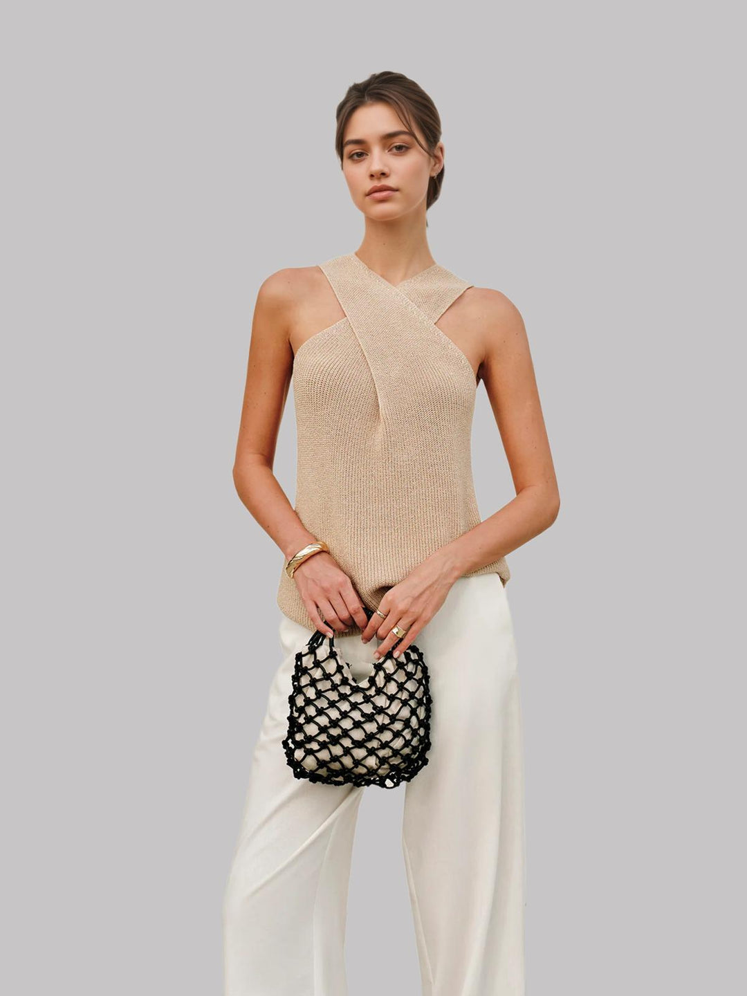Halter Cross-Over Collar Tank Top