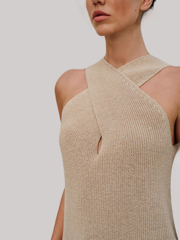 Halter Cross-Over Collar Tank Top