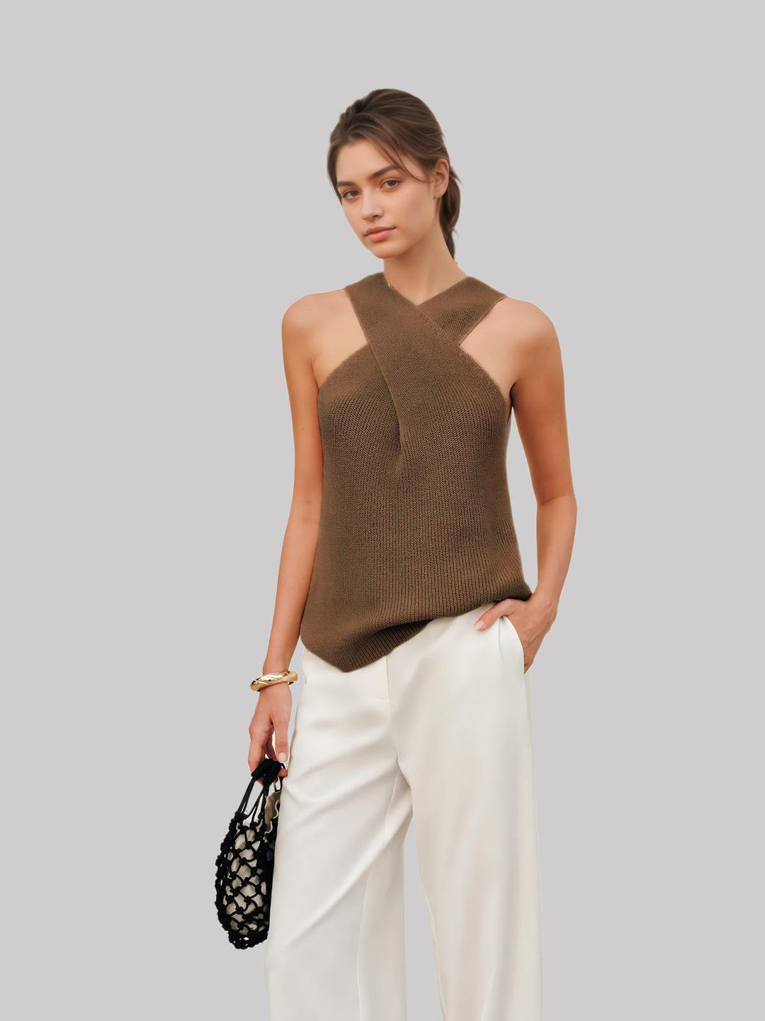 Halter Cross-Over Collar Tank Top