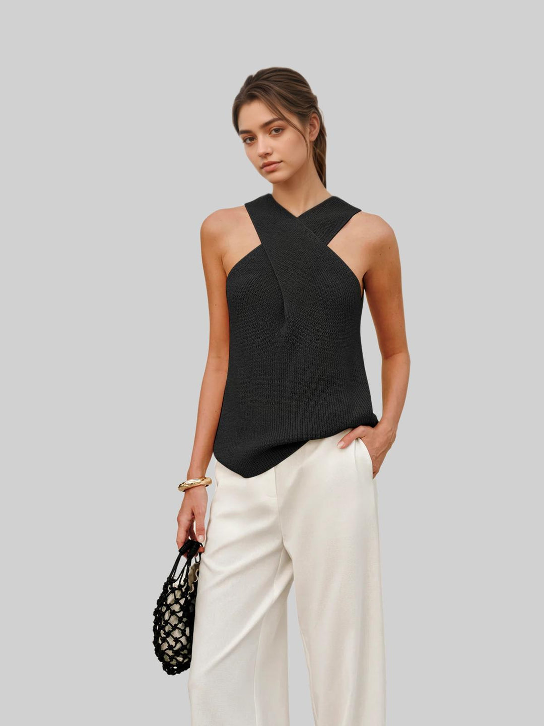 Halter Cross-Over Collar Tank Top