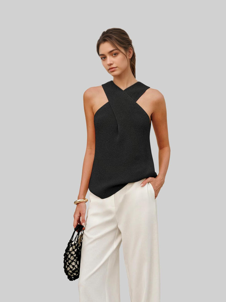 Halter Cross-Over Collar Tank Top