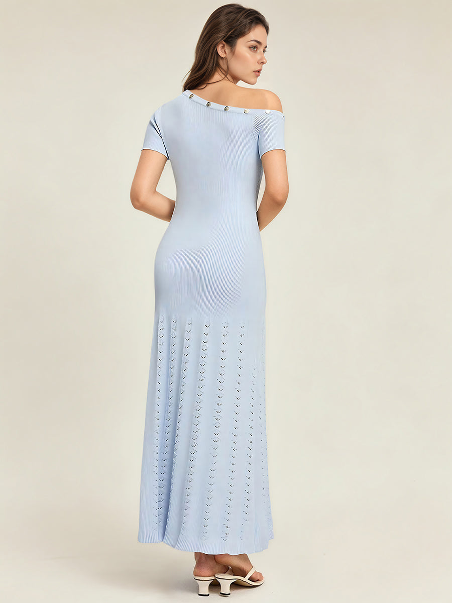 Asymmetric Shoulder Knit Dress