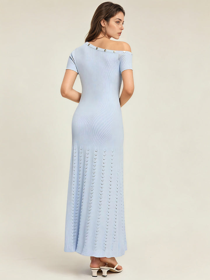 Asymmetric Shoulder Knit Dress
