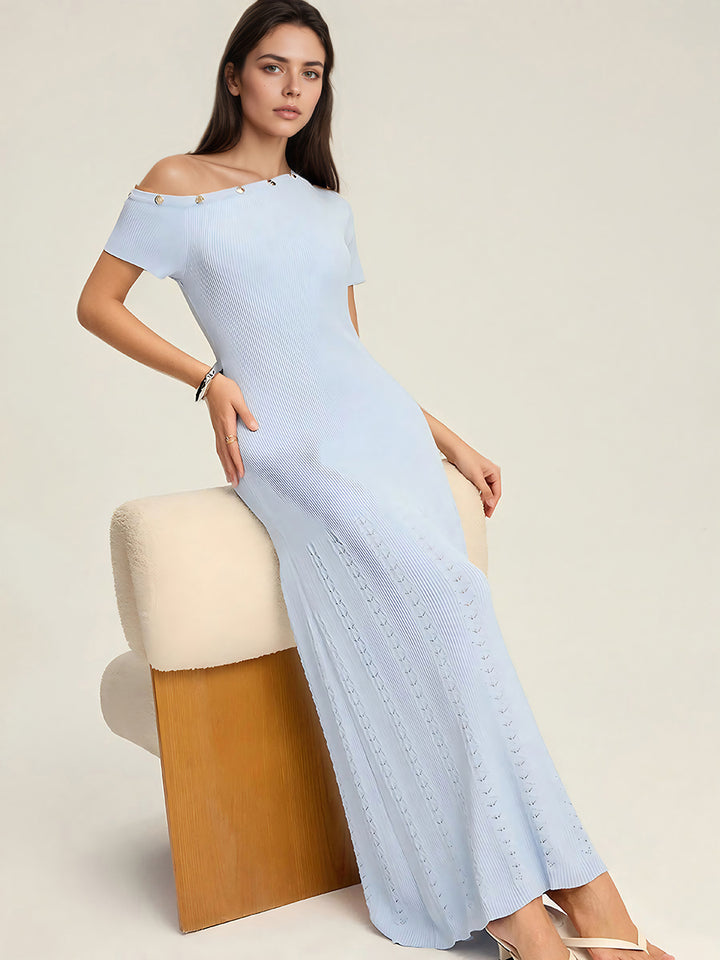 Asymmetric Shoulder Knit Dress