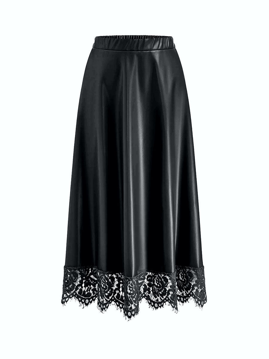 Lace Splice A- Line Midi Skirt HONEEAR