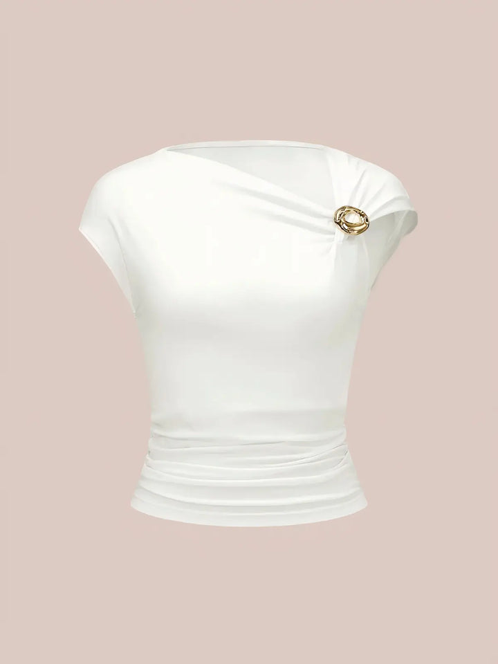 Ruched Off Shoulder Slim Short Sleeve Top