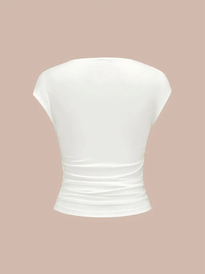 Ruched Off Shoulder Slim Short Sleeve Top