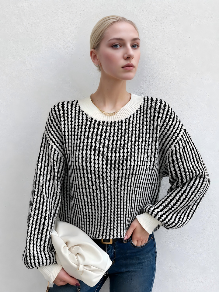 Loose-Fit Two-Tone Striped Knit Top