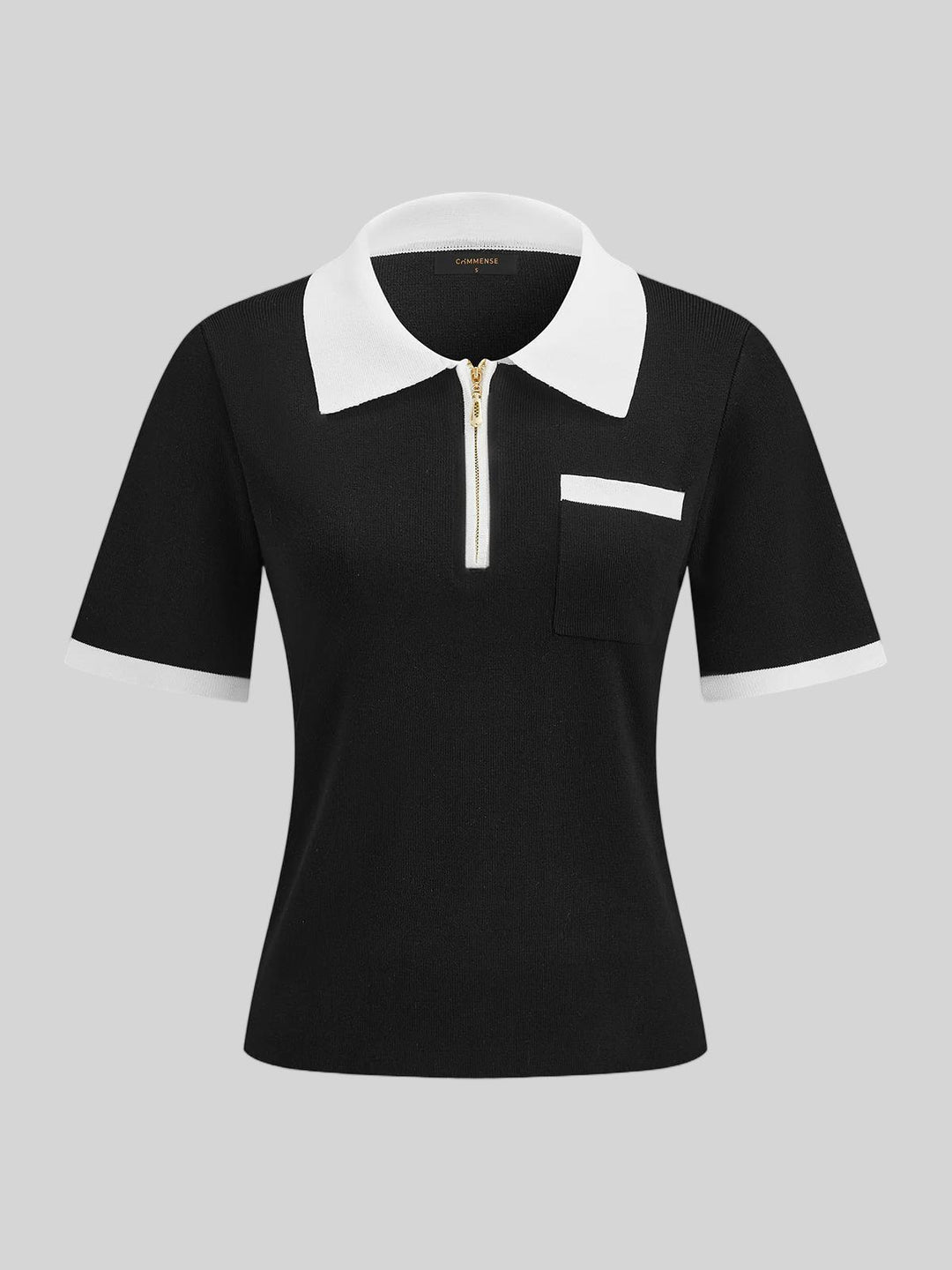 Short Sleeve Zipper Collar Knitted Polo Top