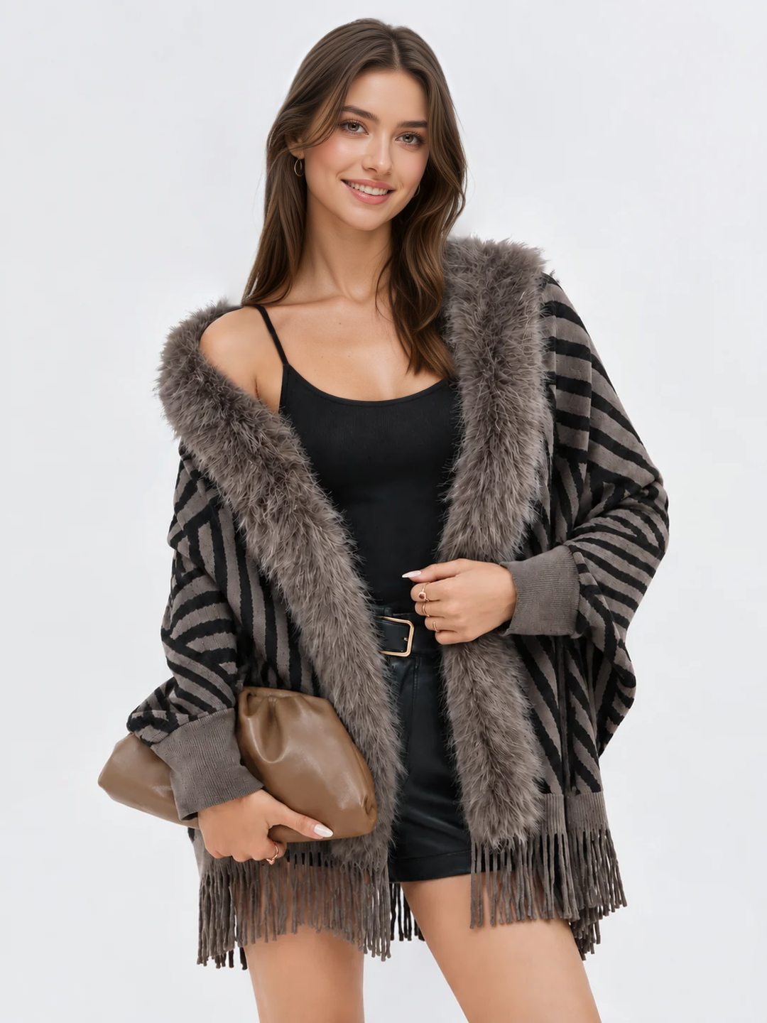 Striped Shawl-Style Cape