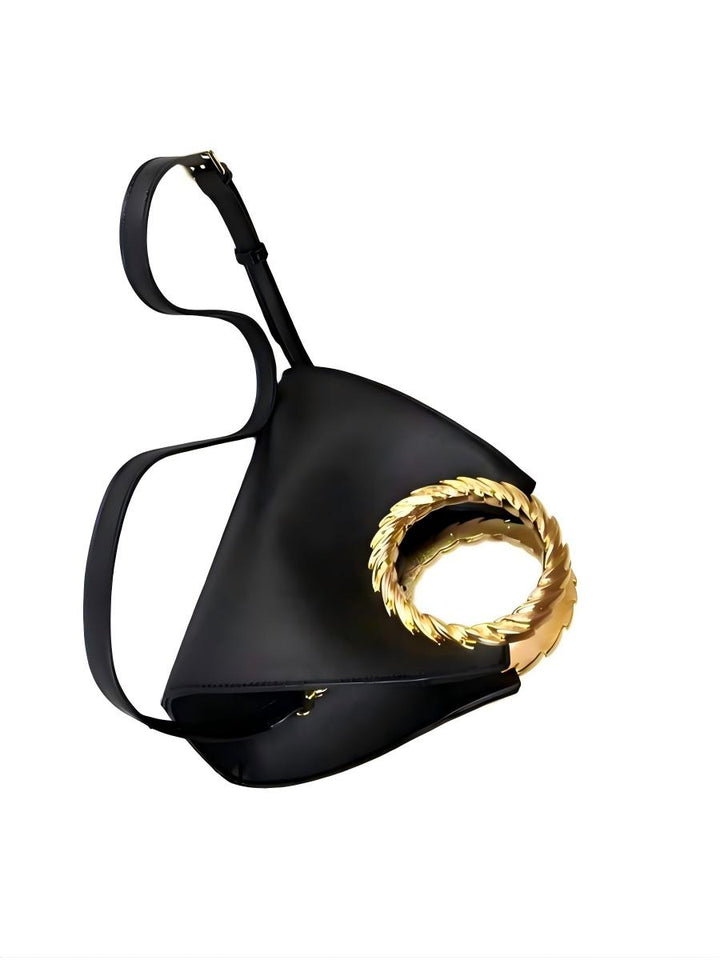 Gold-Ringed Handheld Crossbody Bag
