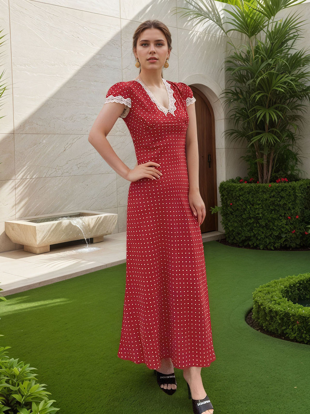 Polka Dot Lace-Trim Dress