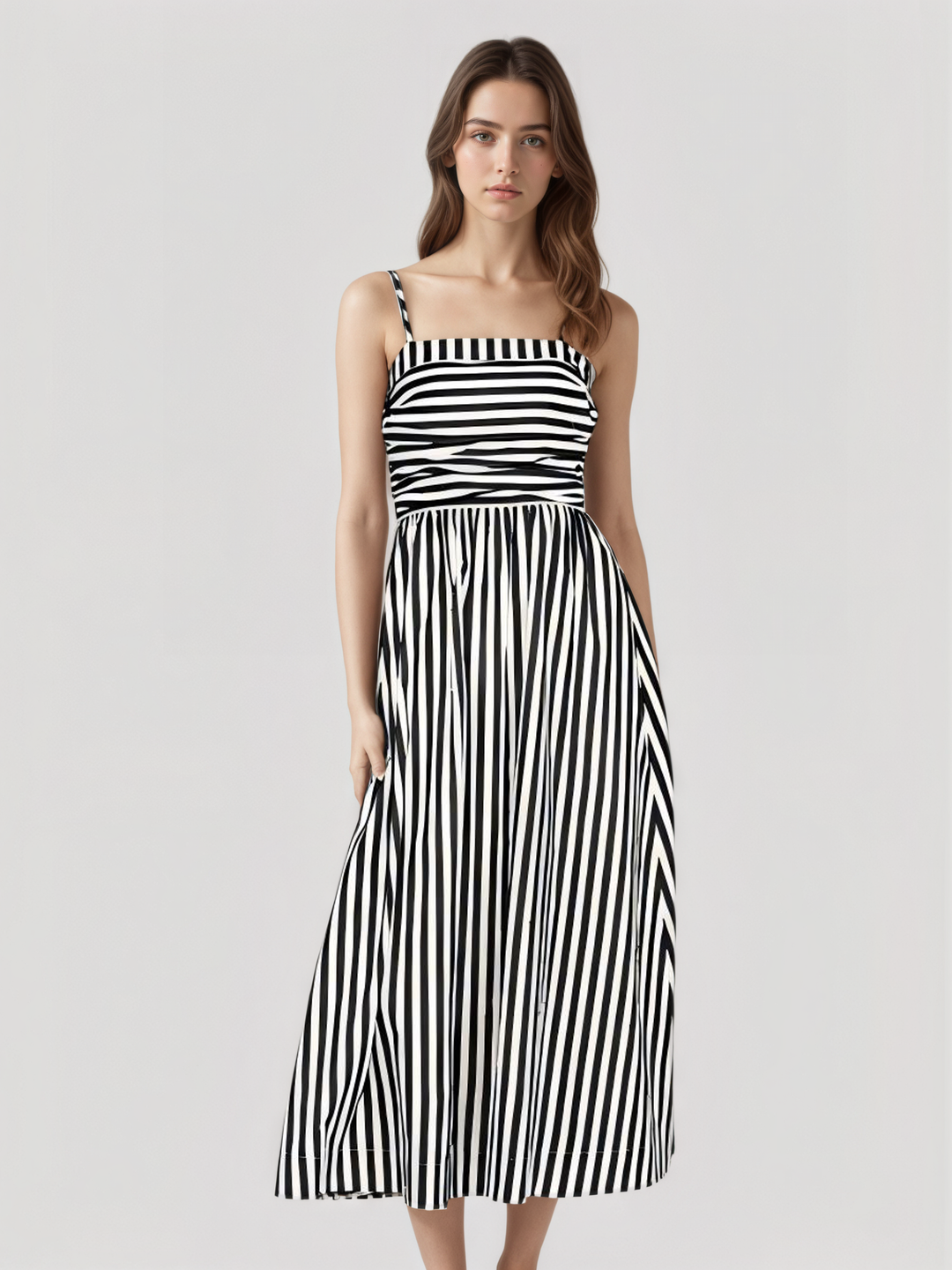 Striped Pleated Cami Long Dress