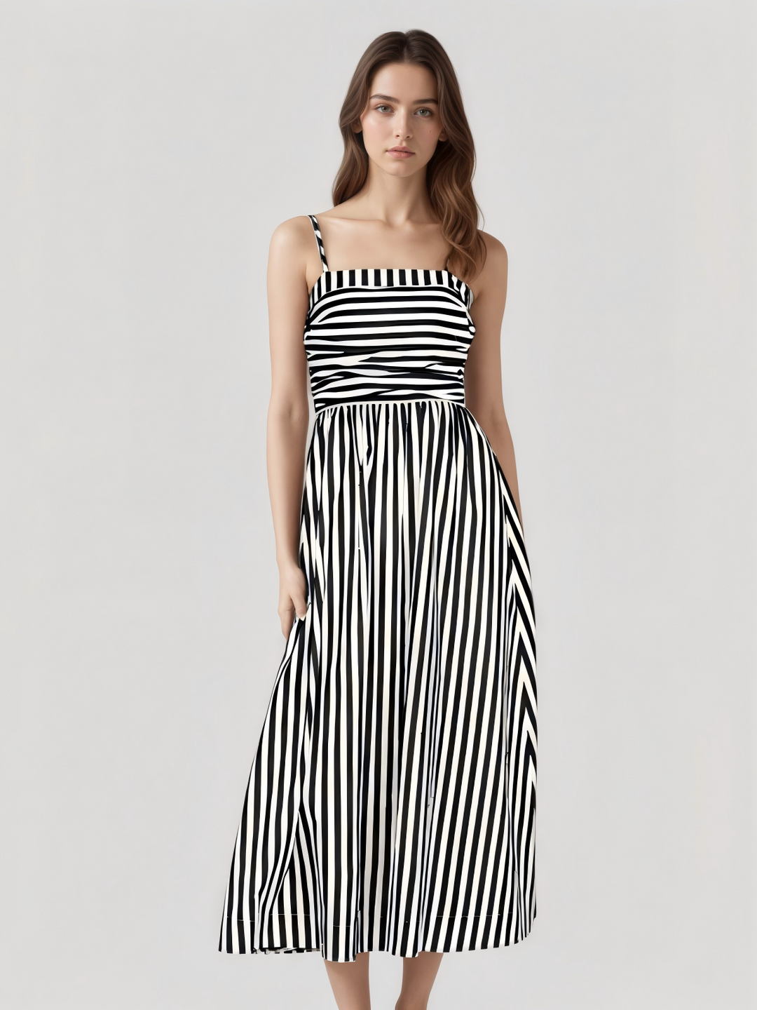Striped Pleated Cami Long Dress