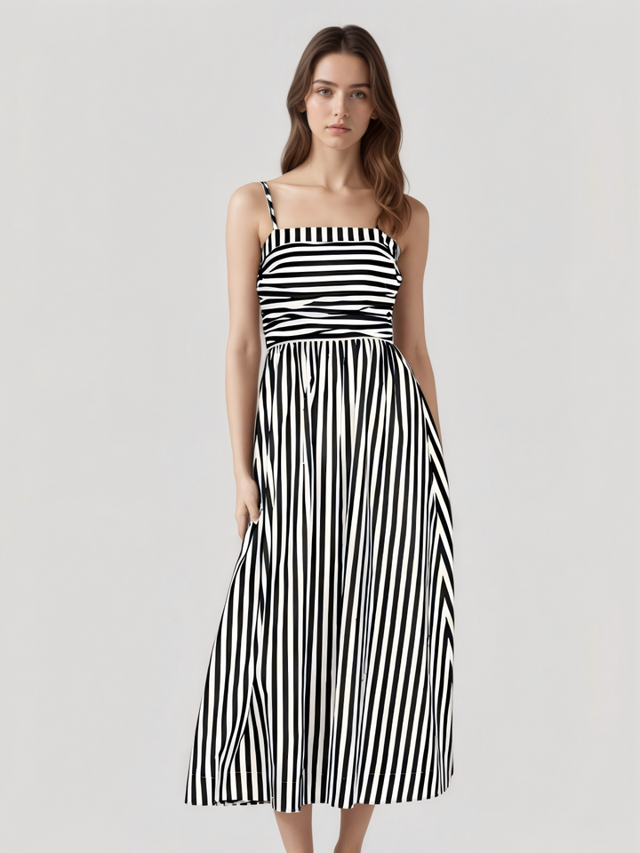 Striped Pleated Cami Long Dress