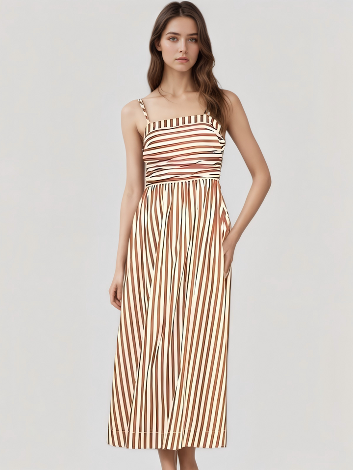 Striped Pleated Cami Long Dress