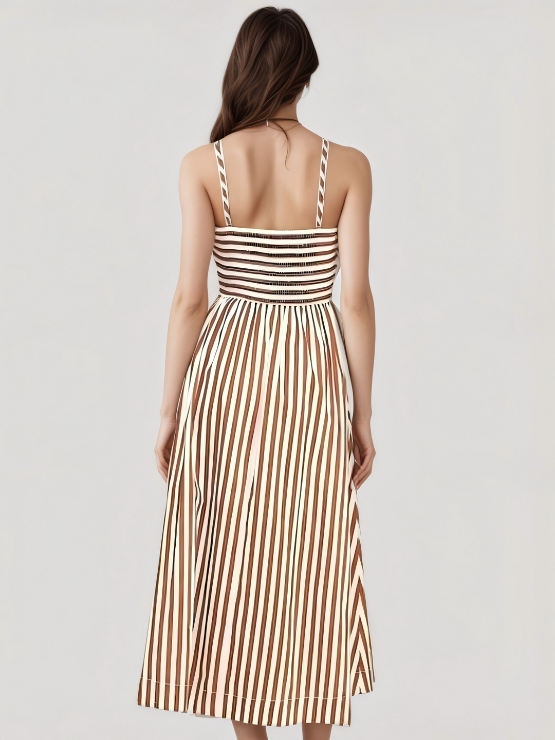Striped Pleated Cami Long Dress