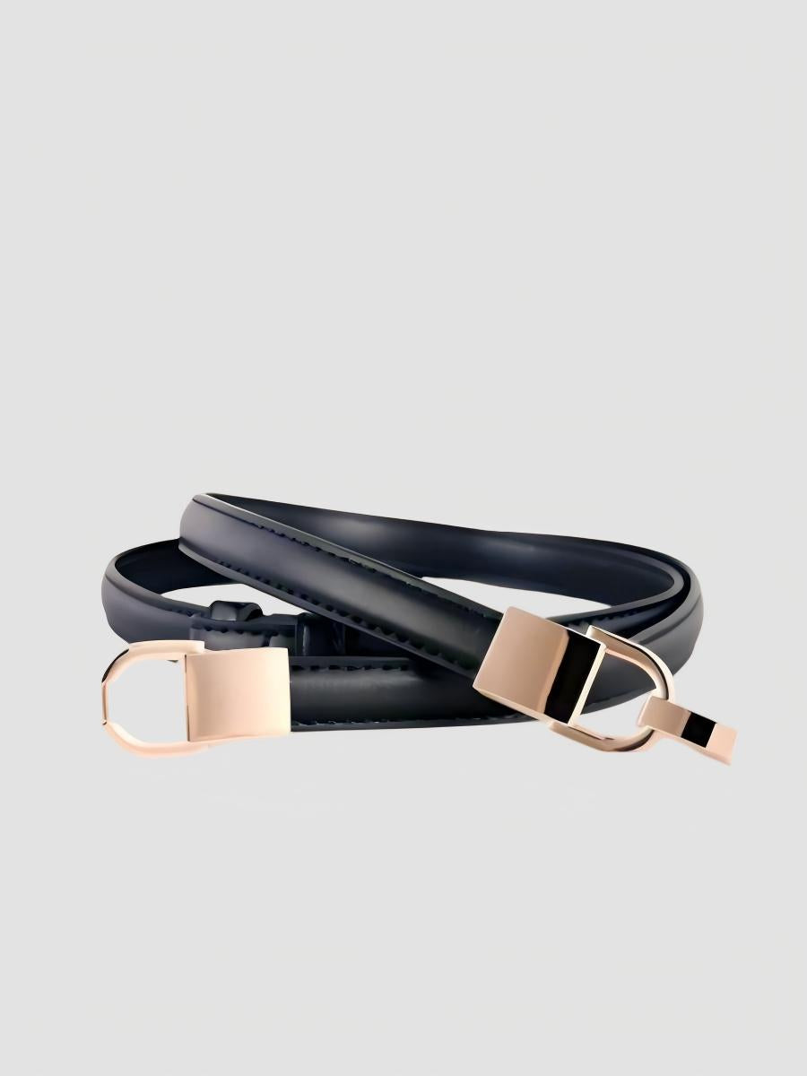 Adjustable leather belt with a metal buckle