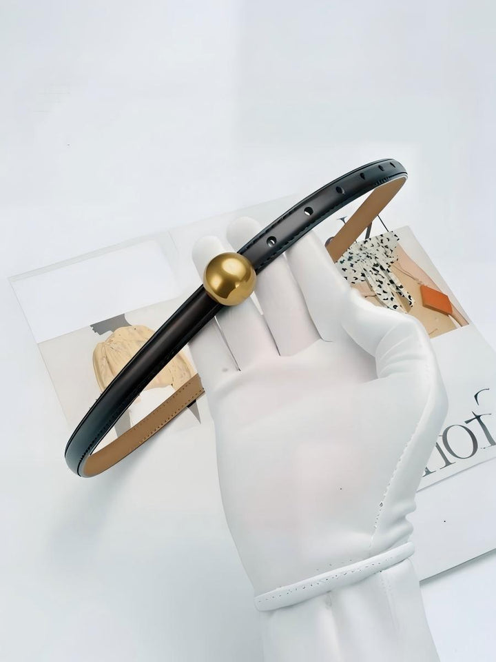 Minimalist Metal Buckle Thin Leather Waist Belt