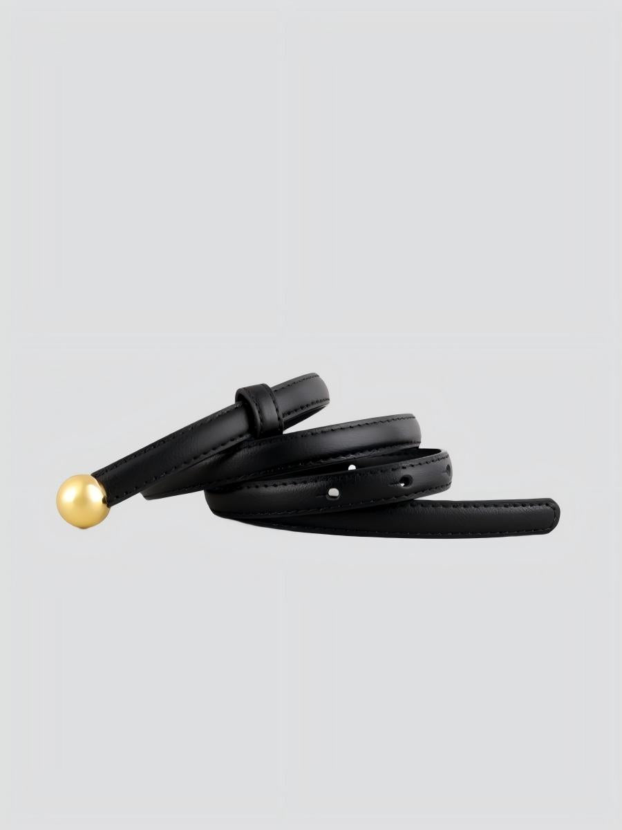 Minimalist Metal Buckle Thin Leather Waist Belt