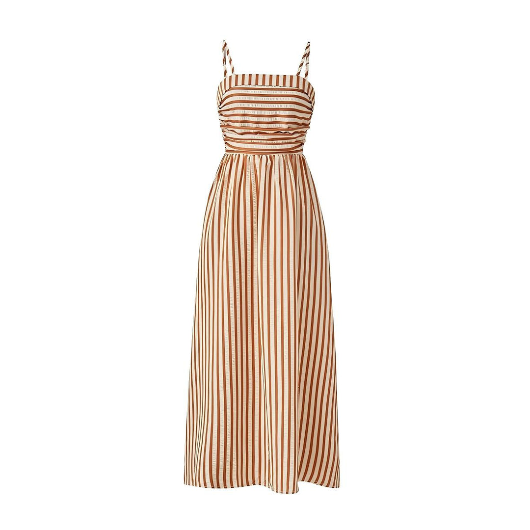 Striped Pleated Cami Long Dress