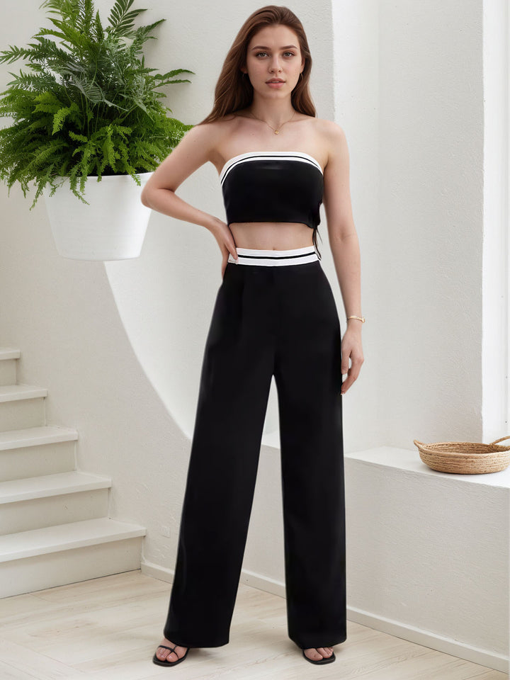 Tube Top Two Piece Contrast Waistband Pants Set