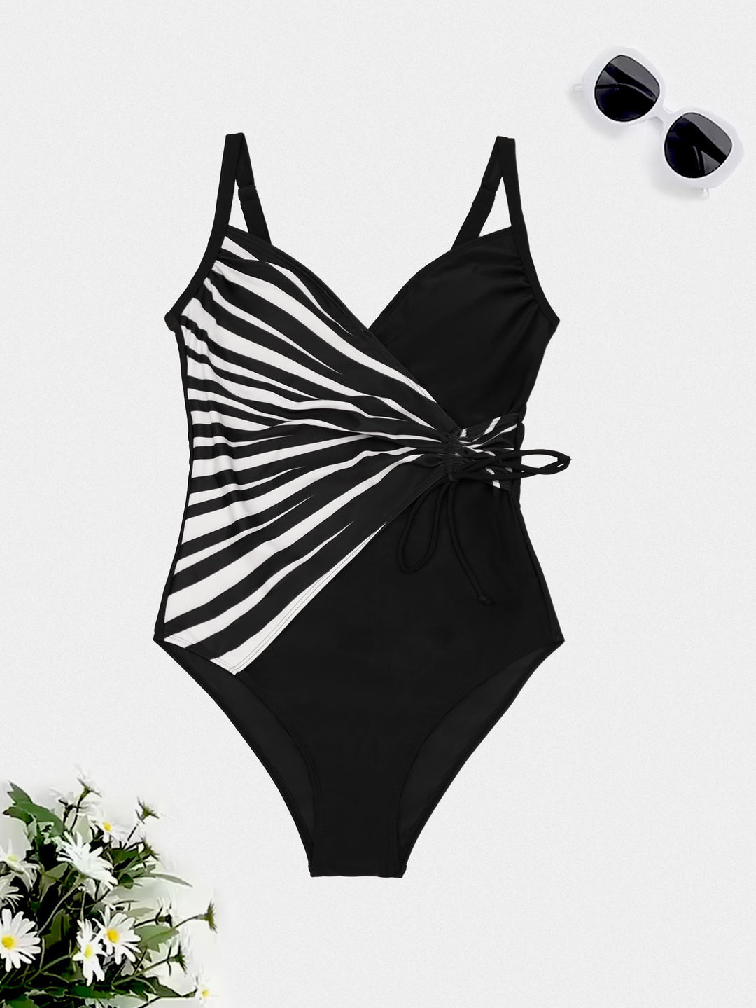 Tie-front one-piece swimsuit