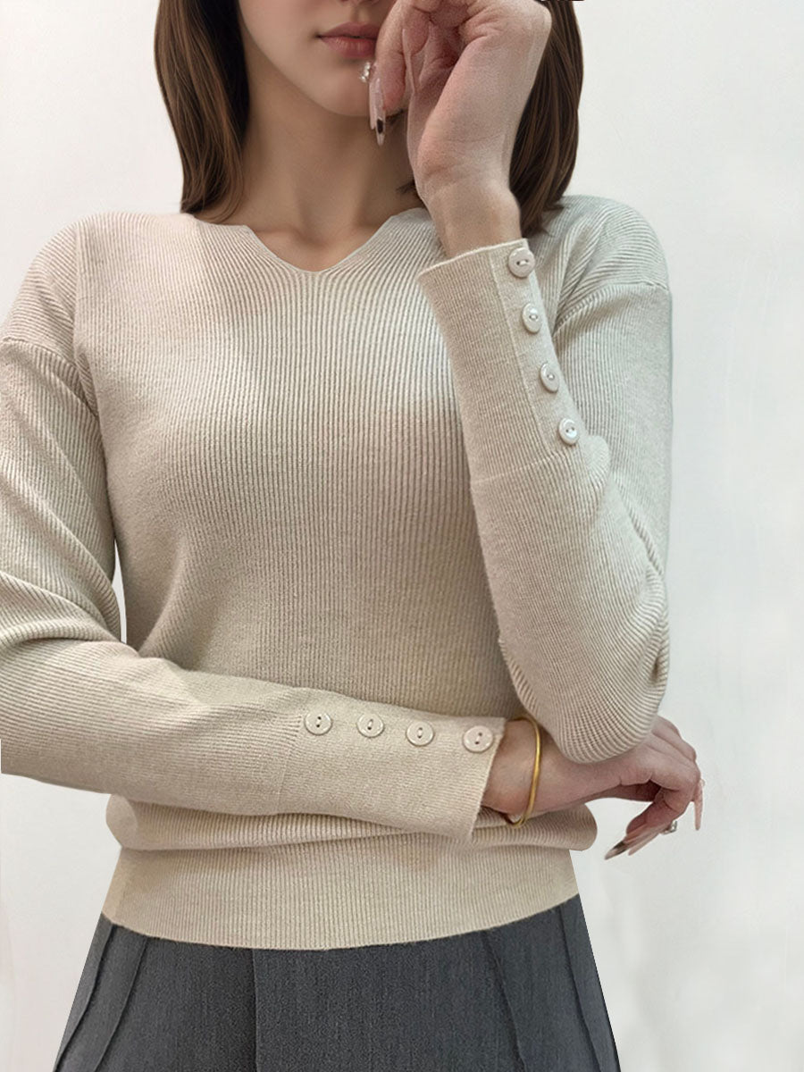Plain Long Sleeve Knit Top