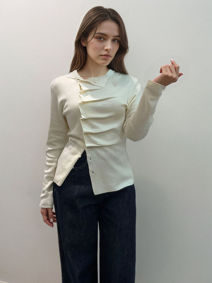 Asymmetrical Neck Pleated Shirt